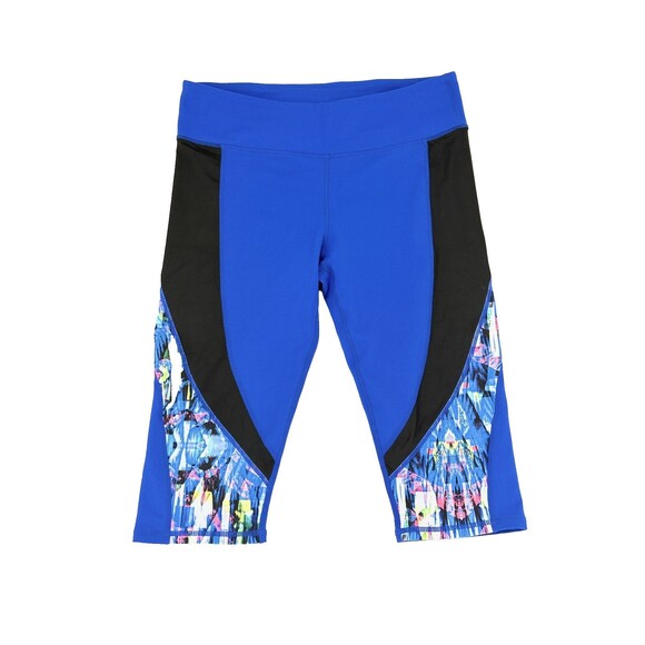 Fabletics Pants - Fabletics Womens Capri Leggings Royal Blue Black Geometric Abstract Print Rear